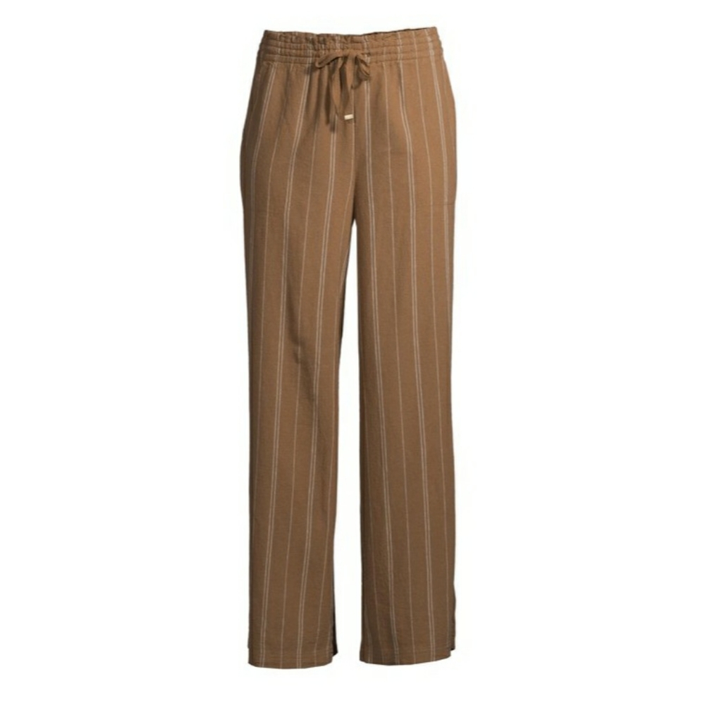 NWT Time and Tru Linen-Blend Tan Stripe Pants, Women's Medium 8-10